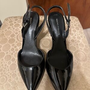 Marc Fisher Glossy Black Slingback Heels